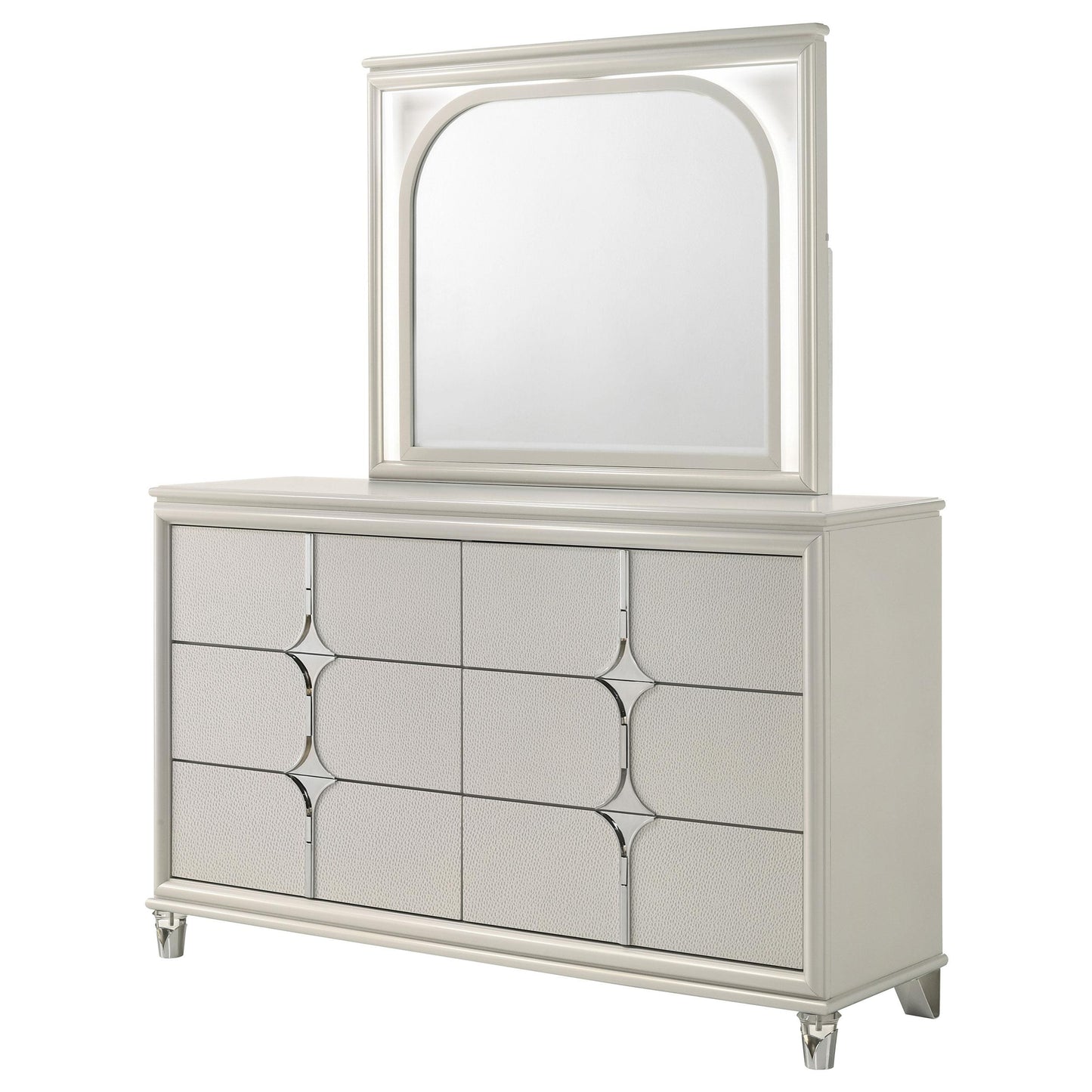 Coaster Furniture Olivia 224953M 6-Drawer Dresser and LED Mirror - Pearl White IMAGE 3