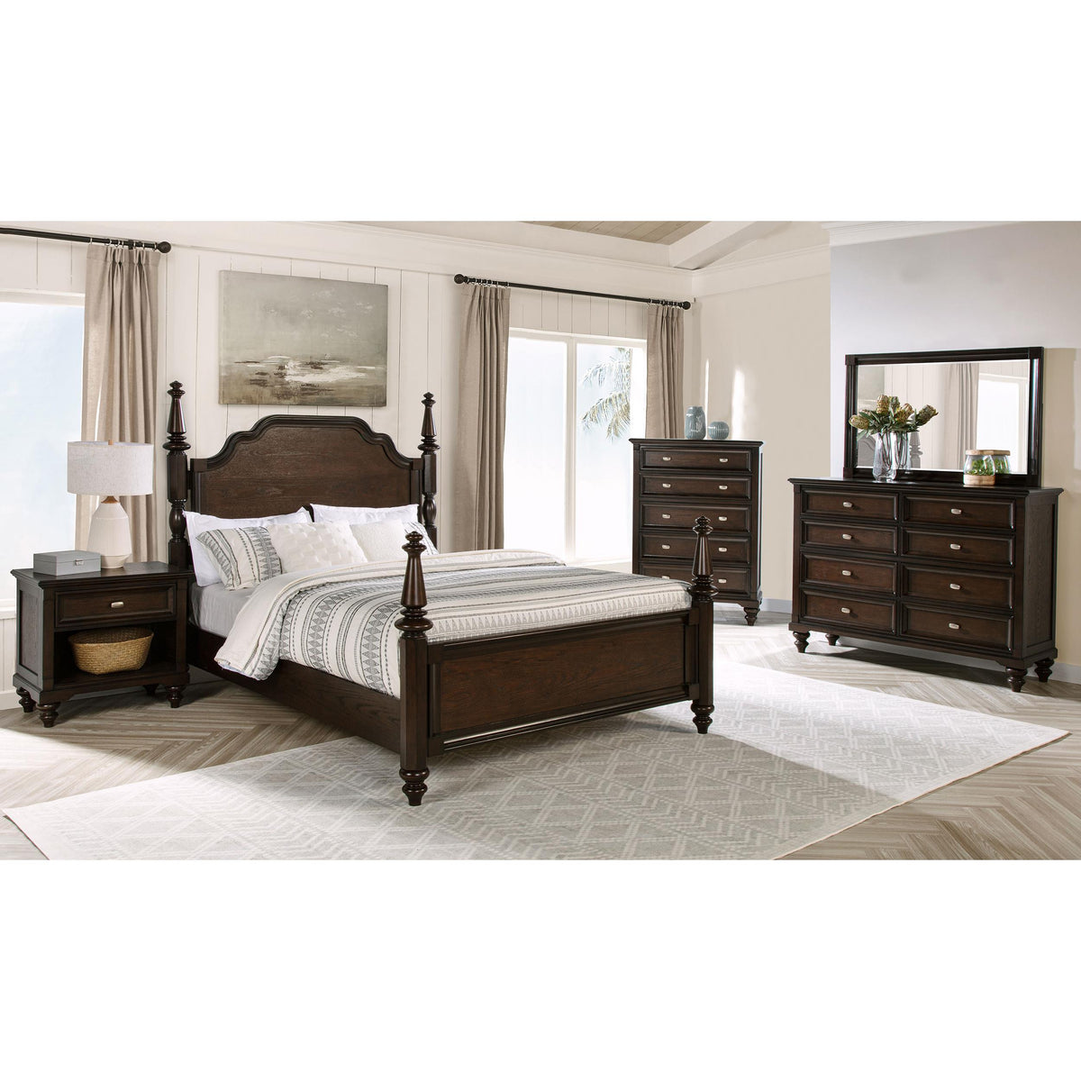  Coaster Furniture Andover 223631KE 63-inch Four Poster Eastern King Bed - Dark Oak IMAGE 7