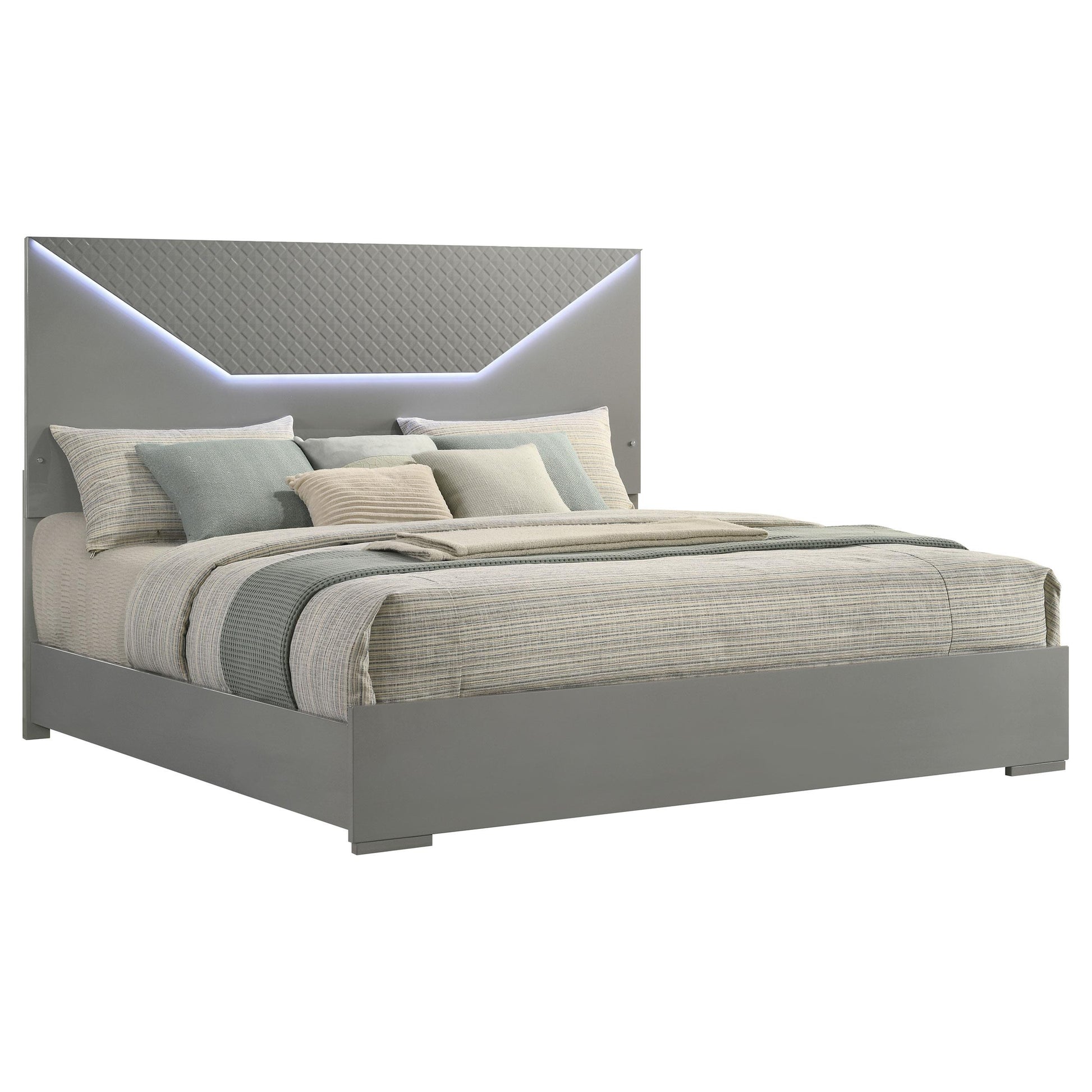 Coaster Furniture Ives 224971KE Eastern King Panel Bed LED Headboard - Grey High Gloss IMAGE 2