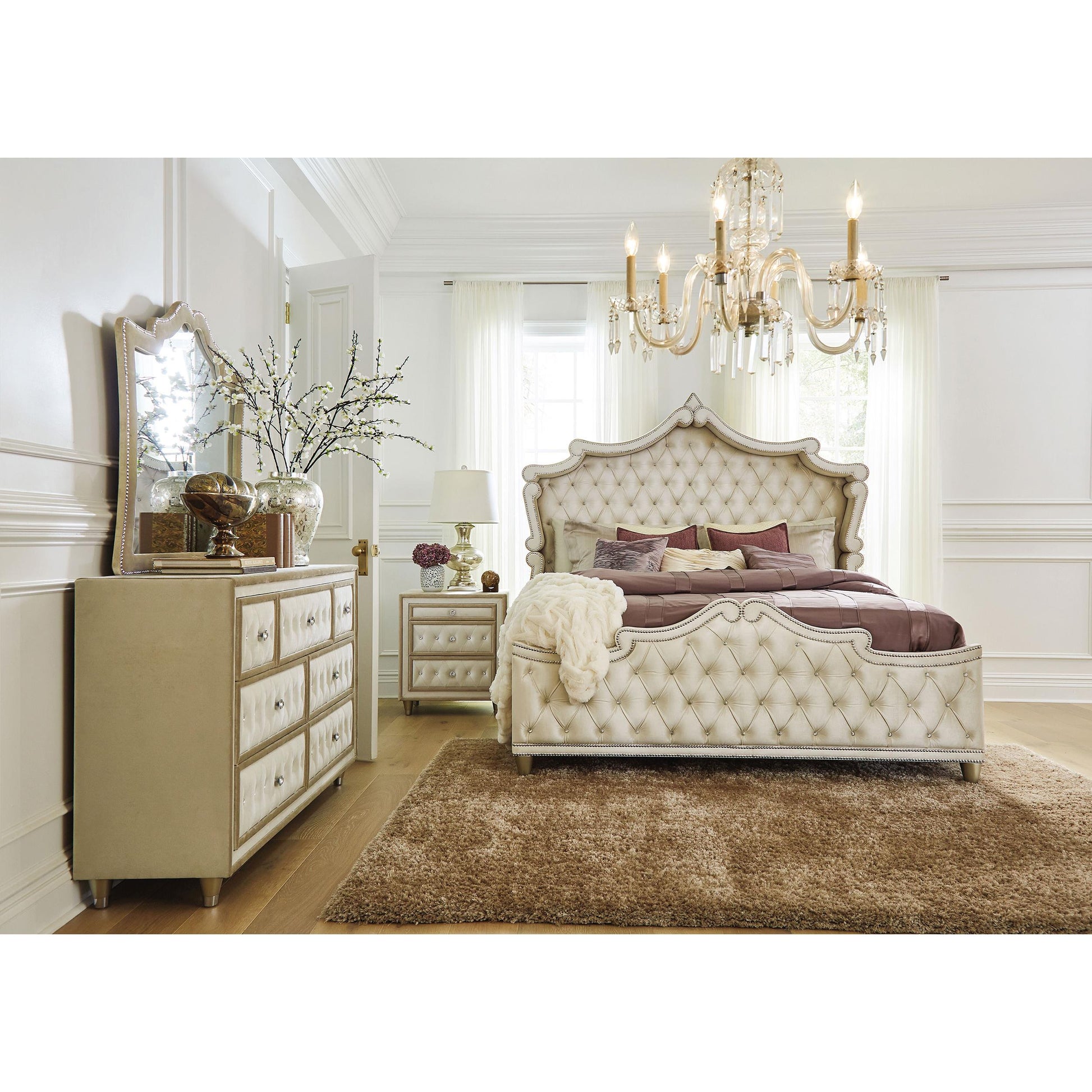 Coaster Furniture Antonella 223523M 7-Drawer Upholstered Dresser with Mirror - Ivory IMAGE 3