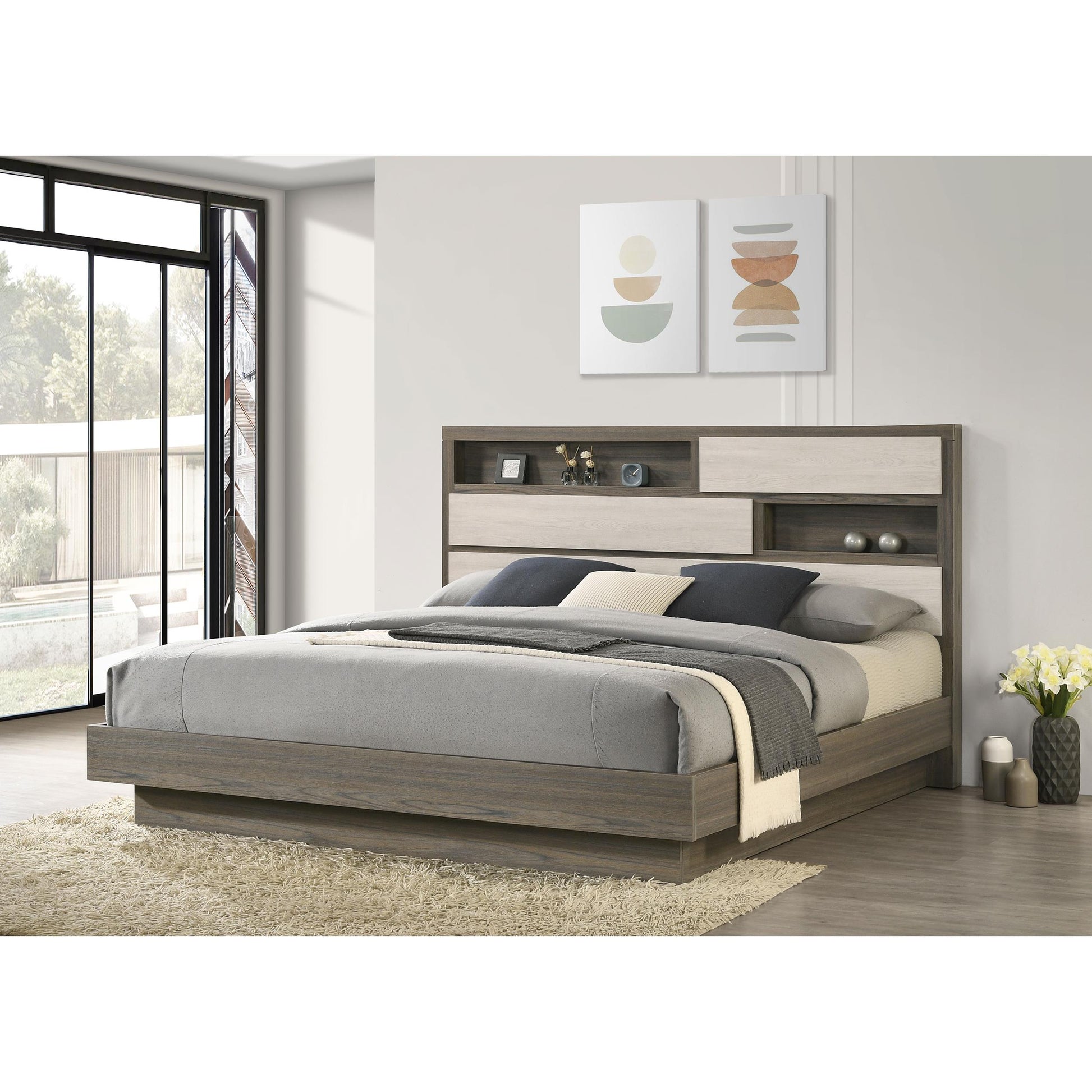  Coaster Furniture Fenwick 224981KE Eastern King Bed Bookcase Headboard - Grey Oak IMAGE 6