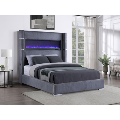  Coaster Furniture Tisdall 306030KW Upholstered Cal King Flame Visualizer Bed - Grey IMAGE 4
