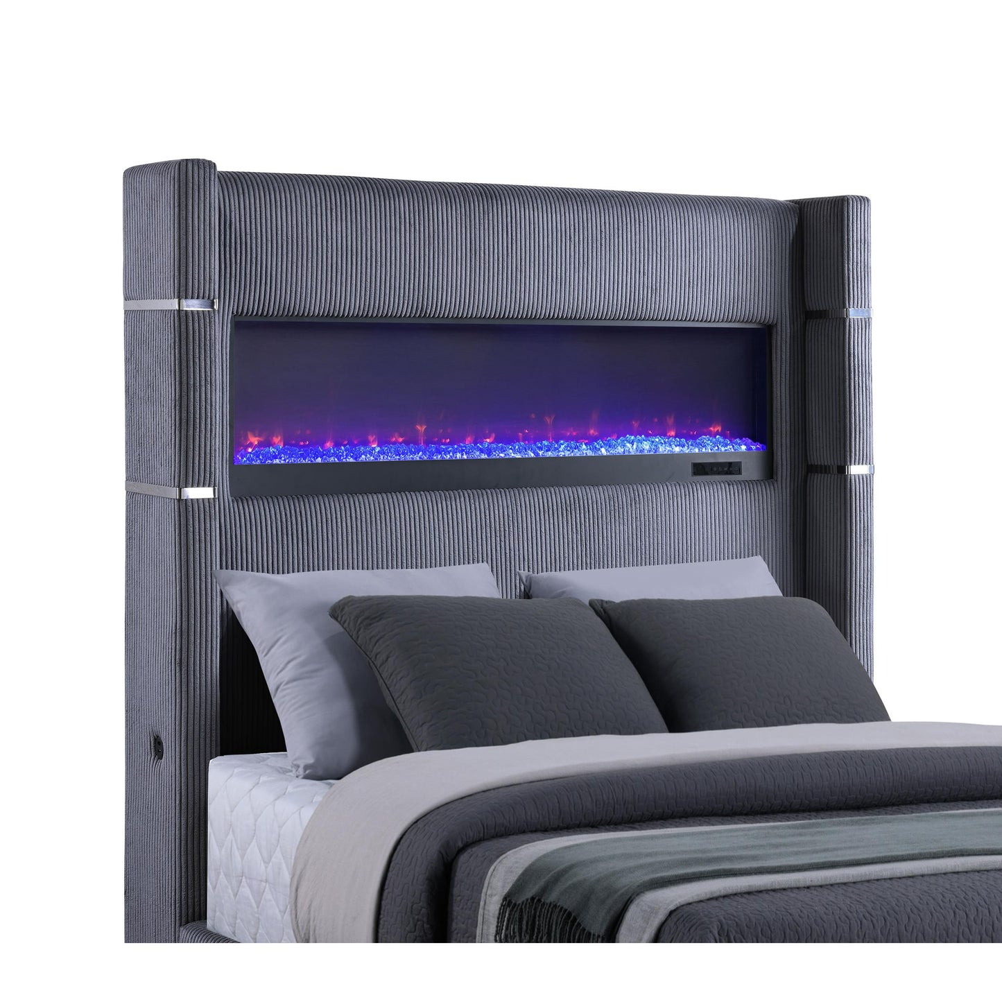  Coaster Furniture Tisdall 306030KW Upholstered Cal King Flame Visualizer Bed - Grey IMAGE 5