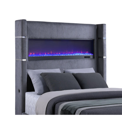  Coaster Furniture Tisdall 306030KW Upholstered Cal King Flame Visualizer Bed - Grey IMAGE 5