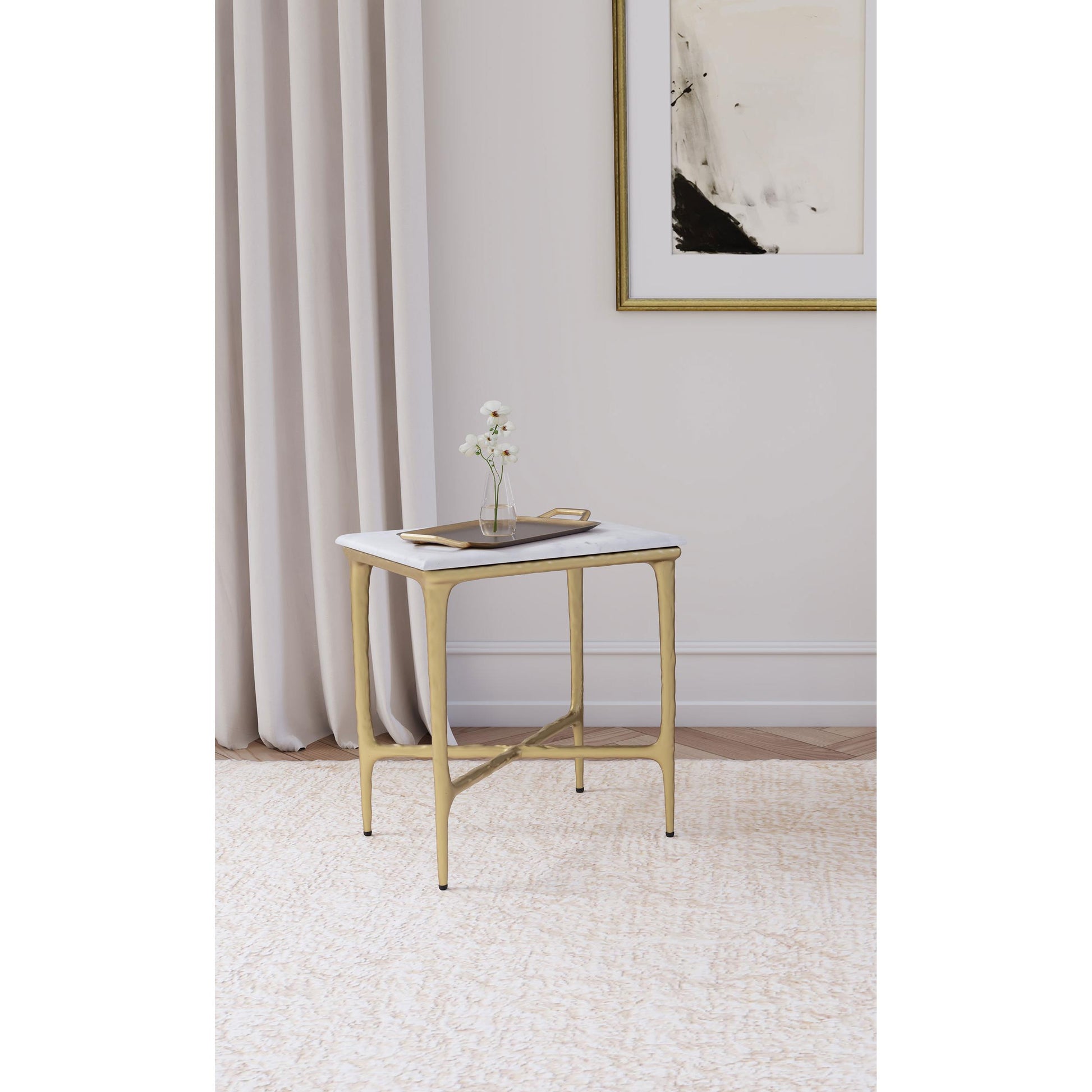  Coaster Furniture Baldwin 930091 Rectangular Marble Top Side Table - White and Gold IMAGE 5