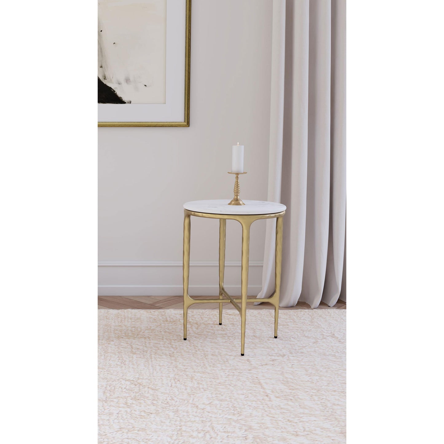  Coaster Furniture Baldwin 930081 Round Marble Top Side Table - White and Gold IMAGE 5