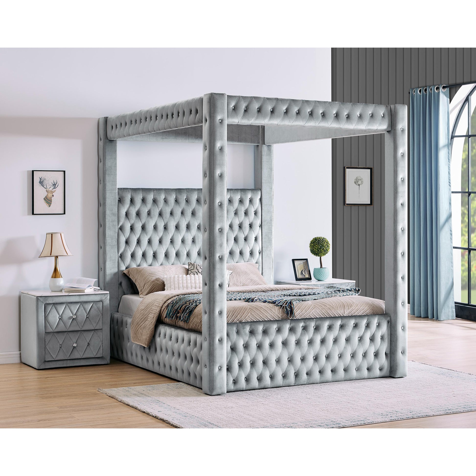  Crown Mark Annabelle 5114GY-K King Canopy Bed - Grey IMAGE 3
