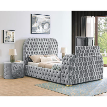  Crown Mark Natalia 5115GY-Q Queen Bed with Fireplace and TV Lift - Grey IMAGE 3