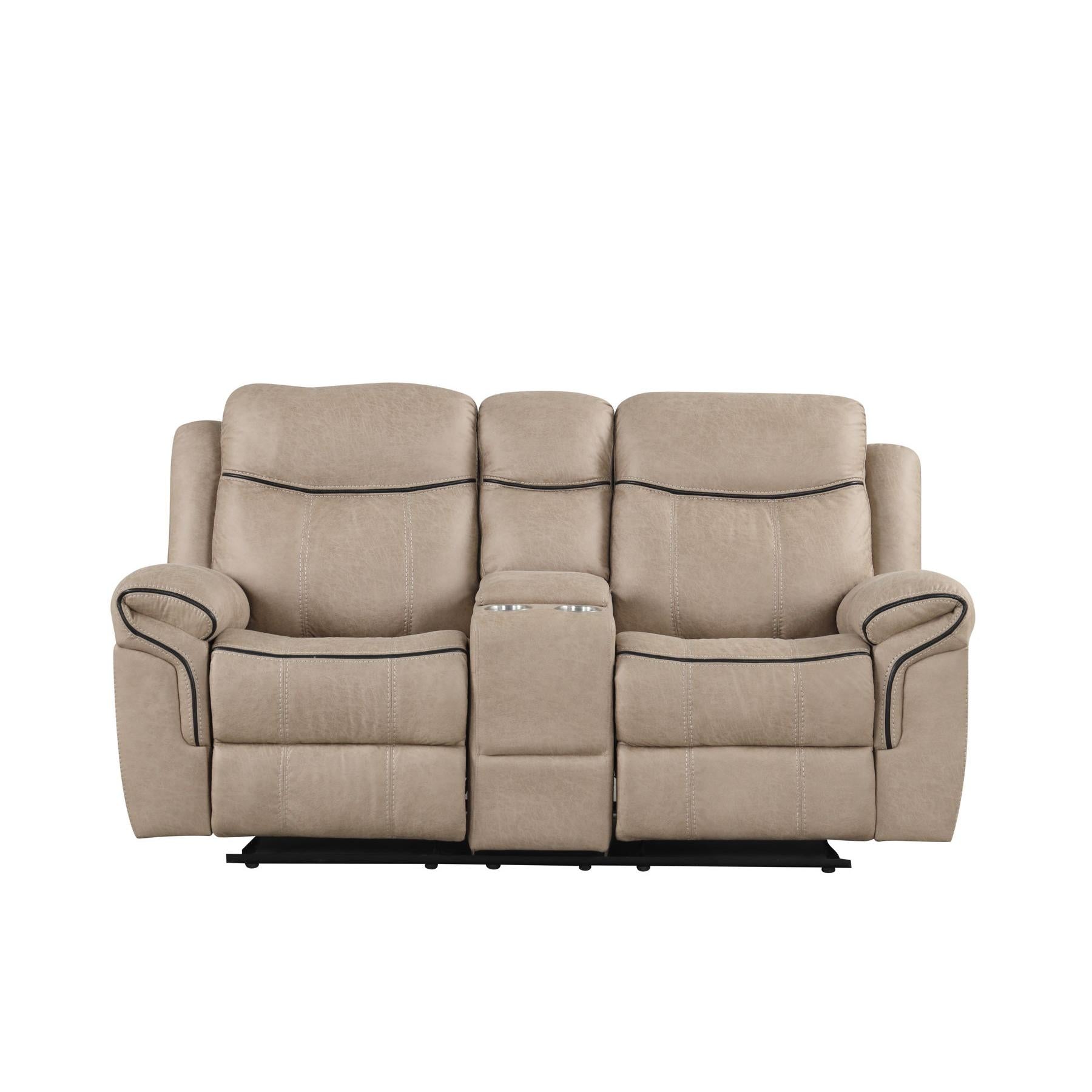 Generation Trade Boulder 689421 Reclining Console Loveseat - Light Brown IMAGE 1