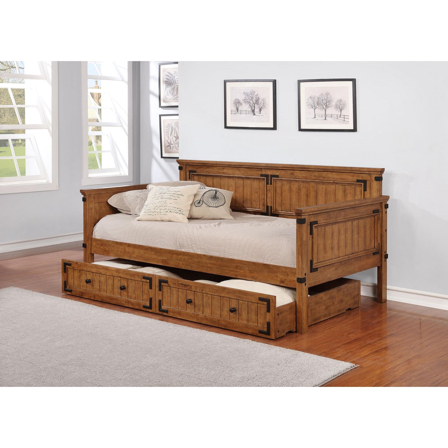  Coaster Furniture Oakdale 300675-SET Twin Daybed with Trundle - Rustic Honey IMAGE 2