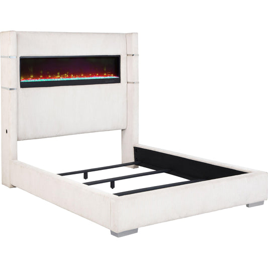  Coaster Furniture Tisdall 306032KE Upholstered King Flame Visualizer Bed - Cream IMAGE 1