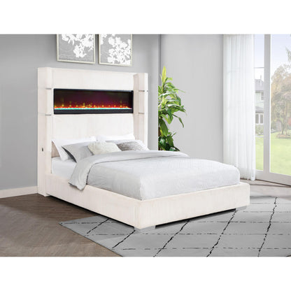  Coaster Furniture Tisdall 306032KE Upholstered King Flame Visualizer Bed - Cream IMAGE 2