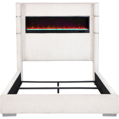  Coaster Furniture Tisdall 306032KE Upholstered King Flame Visualizer Bed - Cream IMAGE 4