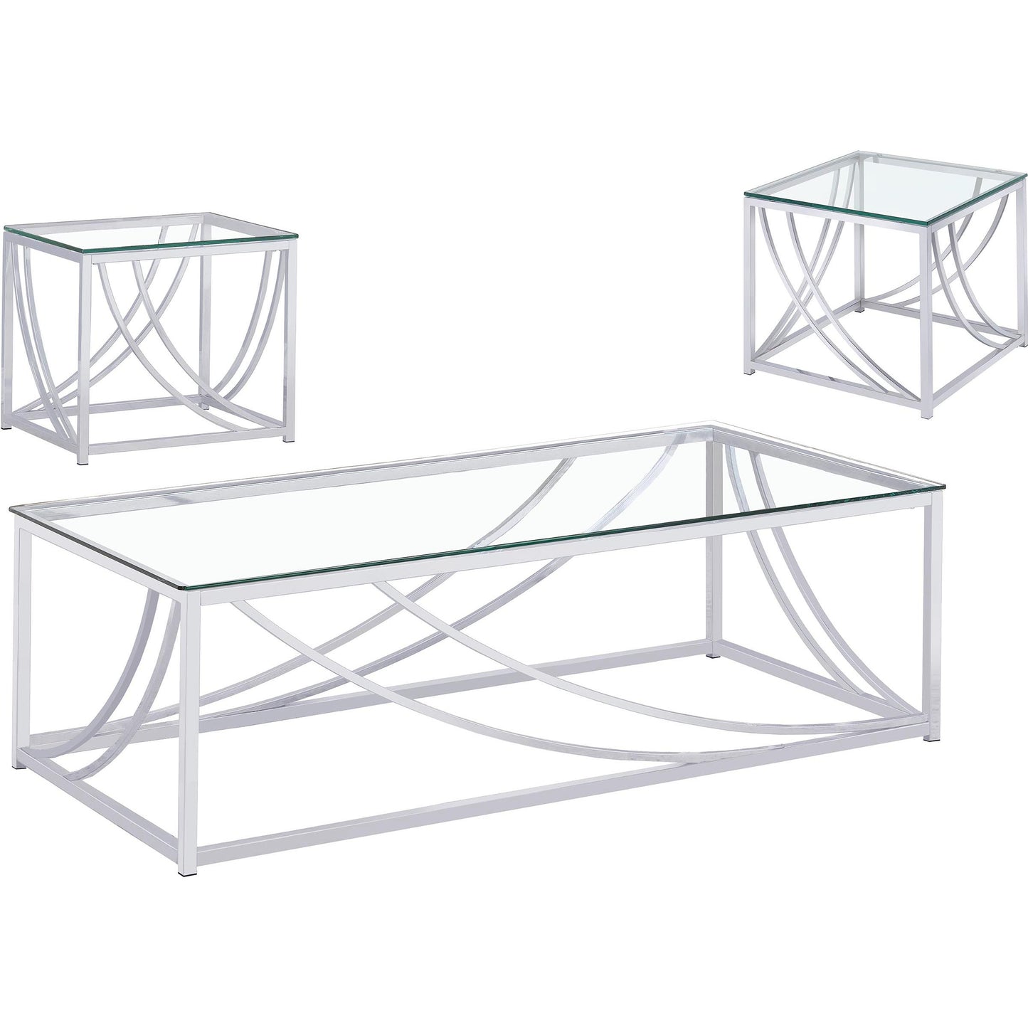  Coaster Furniture Lille 720498-S3 3-piece Glass Top Coffee And End Table Set - Chrome IMAGE 2