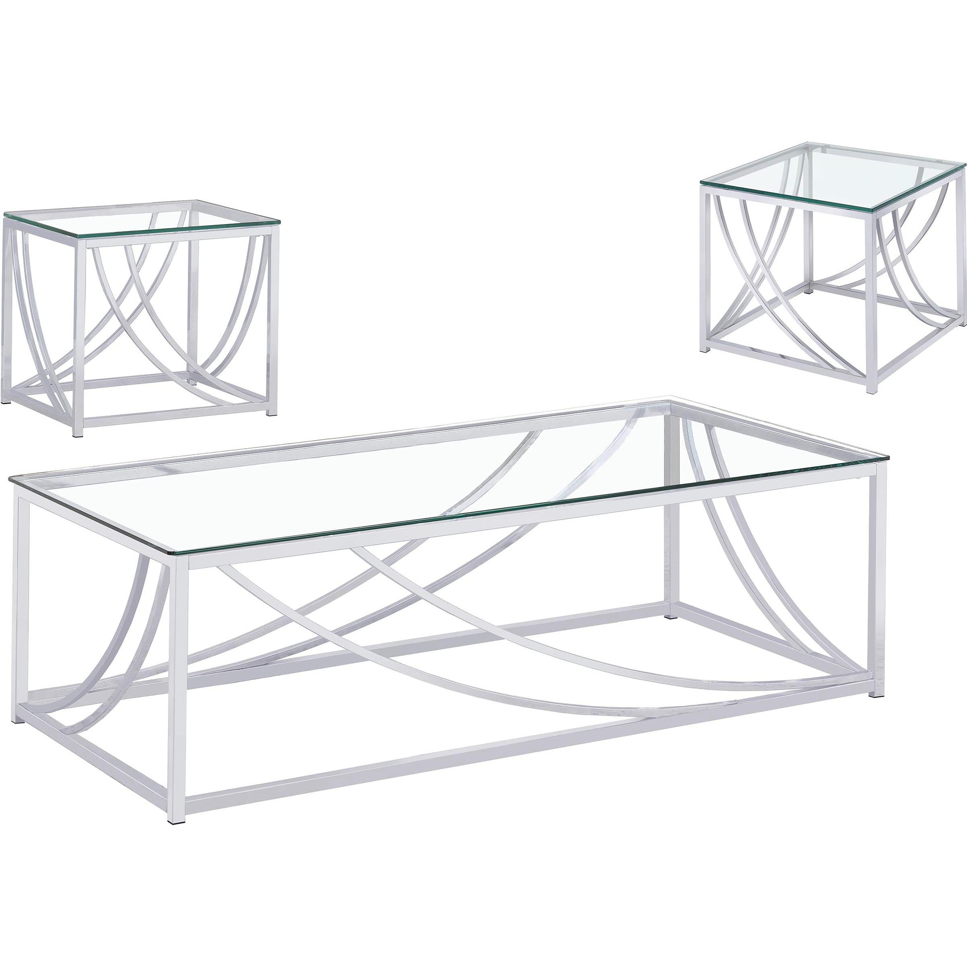  Coaster Furniture Lille 720498-S3 3-piece Glass Top Coffee And End Table Set - Chrome IMAGE 2