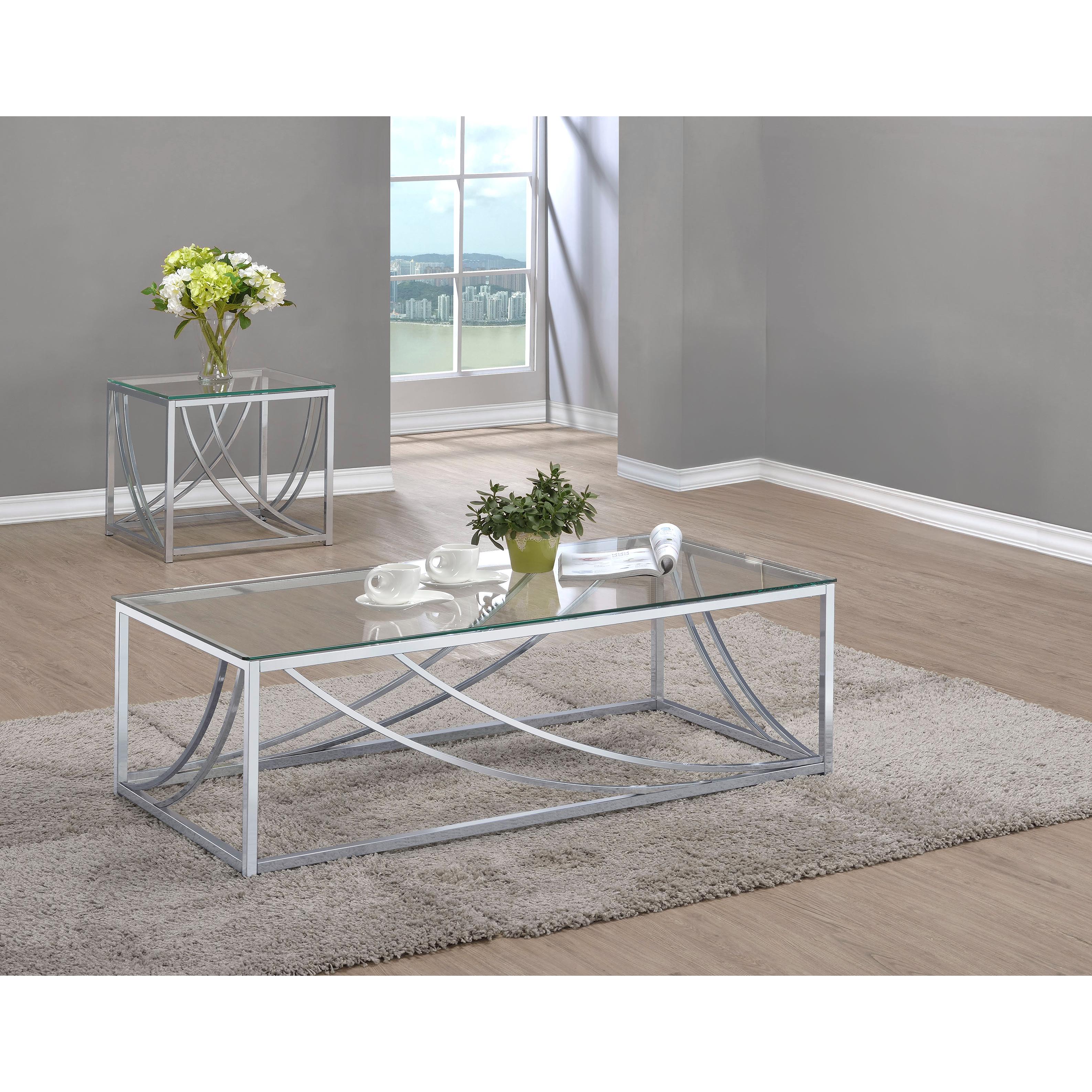  Coaster Furniture Lille 720498-S2 2-piece Glass Top Coffee And End Table Set - Chrome IMAGE 1