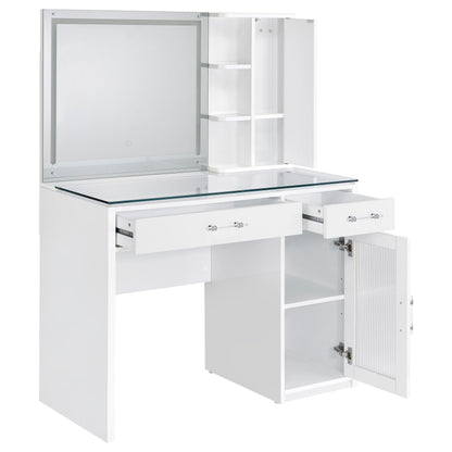  Coaster Furniture Flora 930218 2-drawer Vanity Set with LED Mirror - White High Gloss IMAGE 8