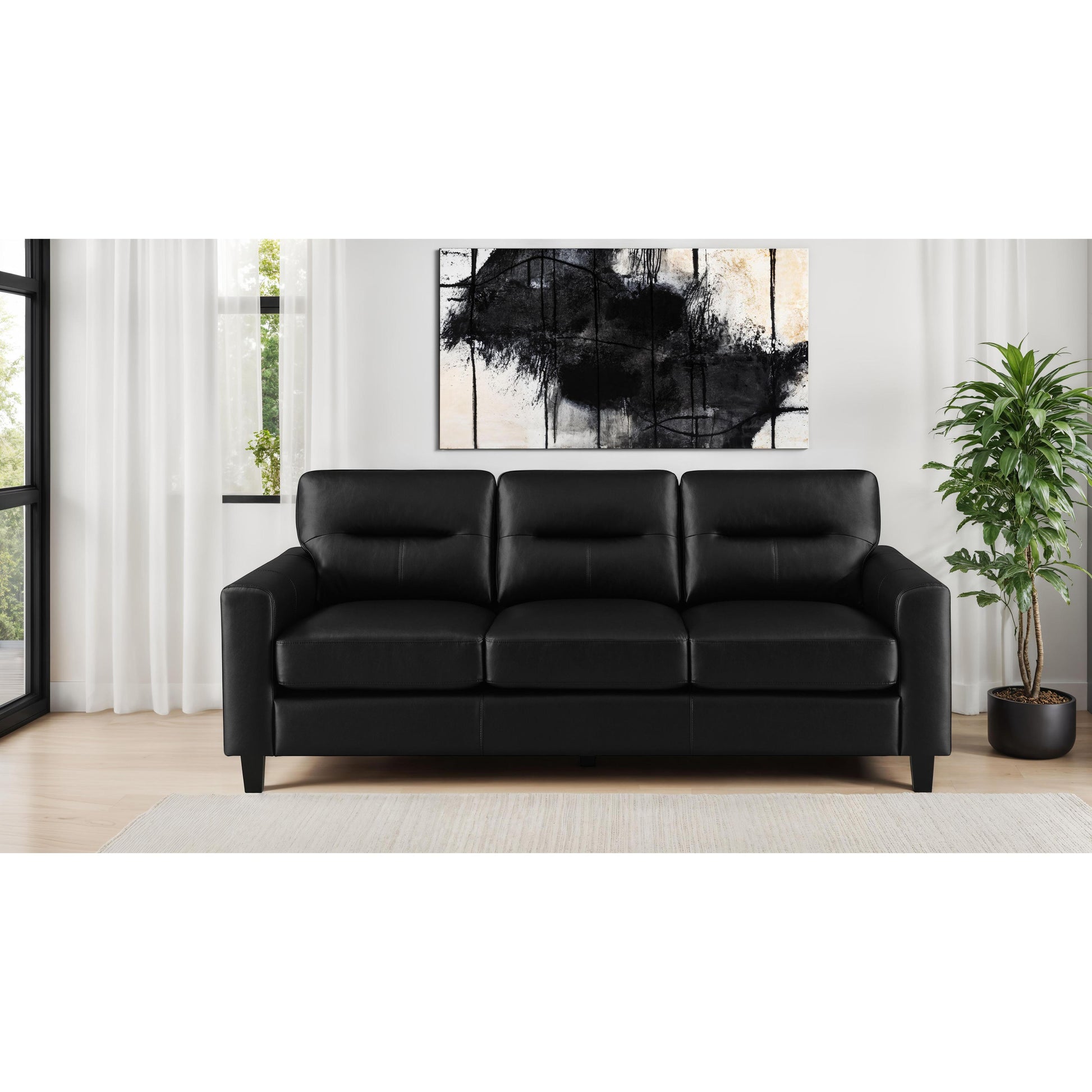  Coaster Furniture Scotland 504664 Faux Leather Upholstered Track Arm Sofa - Black IMAGE 2
