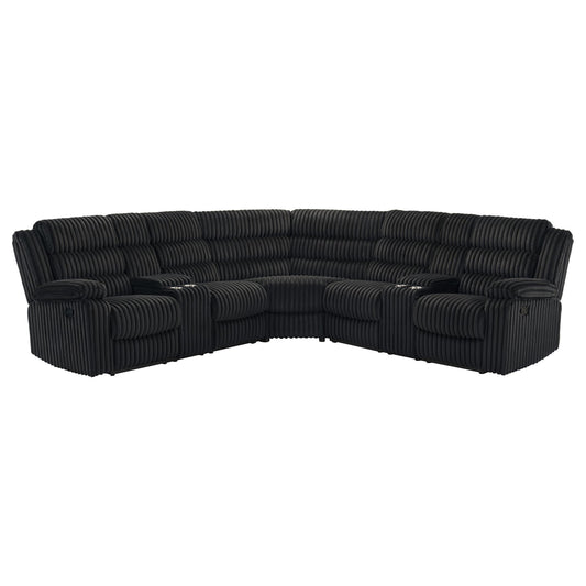  Coaster Furniture Atkinson 601520 Upholstered Reclining Sectional Sofa - Black IMAGE 1