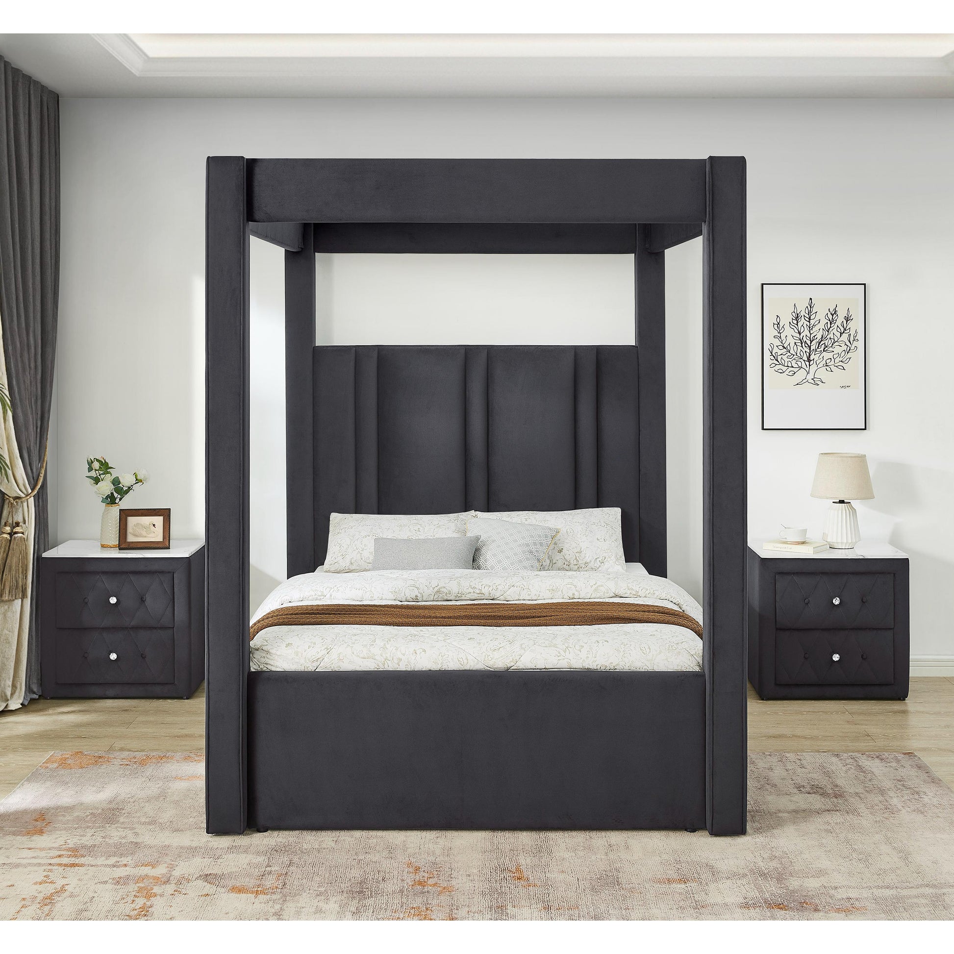  Crown Mark Jayla King Upholstered Canopy Bed 5117BK-K-HBFB/5117BK-KQ-RAIL/5117BK-KQ-POST IMAGE 3