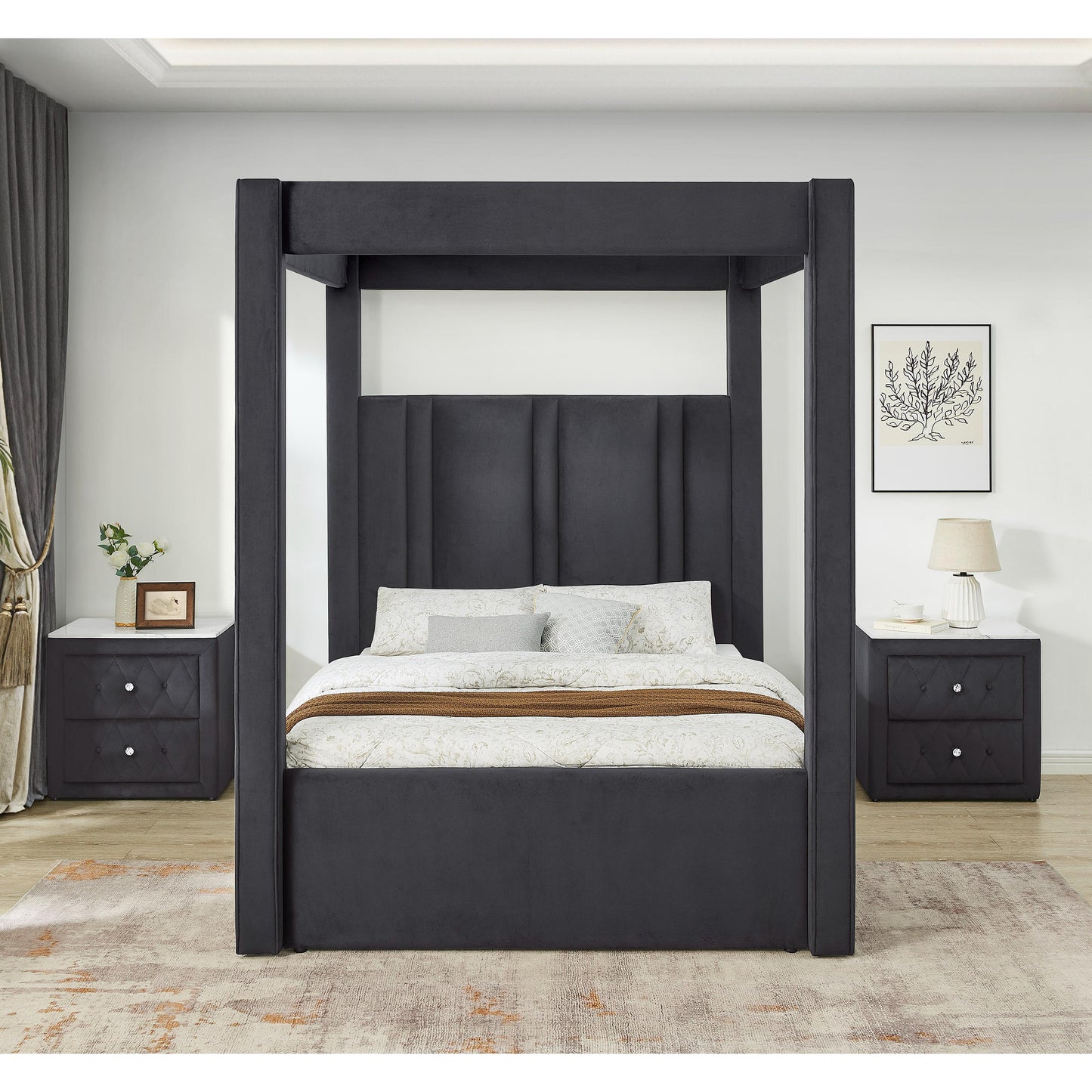  Crown Mark Jayla Queen Upholstered Canopy Bed 5117BK-Q-HBFB/5117BK-KQ-RAIL/5117BK-KQ-POST IMAGE 3