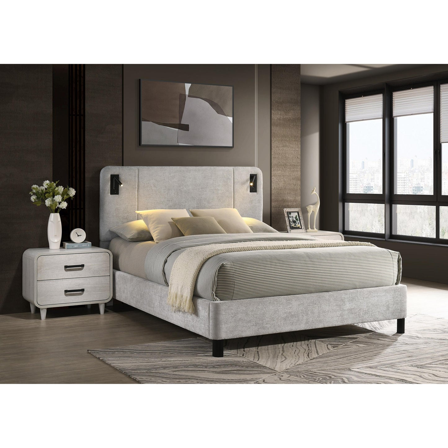  Crown Mark Freya Queen Upholstered Panel Bed 5272LG-Q-HBFB/5272LG-KQ-RAIL IMAGE 3