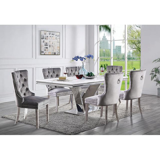  Furniture of America Valdevers CM3294T-7PC-AC261GY 7 Pc Dining Table Set IMAGE 1