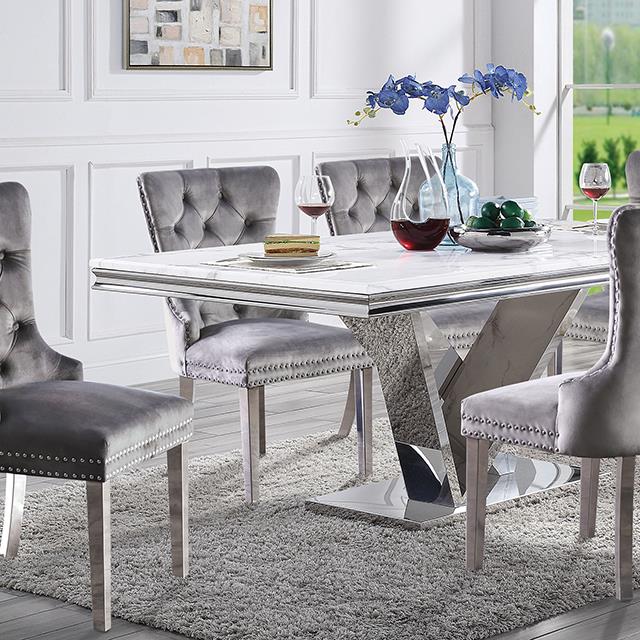  Furniture of America Valdevers CM3294T-7PC-AC261GY 7 Pc Dining Table Set IMAGE 4