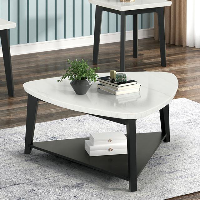  Furniture of America Thisted FM44002WH-CT Triangle Marble Coffee Table IMAGE 1