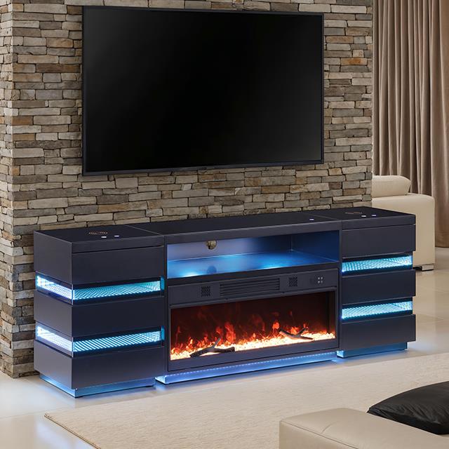  Furniture of America Terni FM-AC8024BK-TV-SET TV Stand with Fireplace & 2 Side Tables IMAGE 1