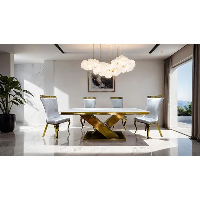  Furniture of America Palazzo FM33002GD-T-7PC-11WH 7 Pc Dining Table Set IMAGE 2
