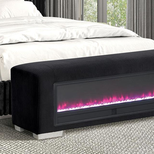  Furniture of America Elnath FM-BN6001BK Bench with Visual Crystal Fireplace IMAGE 1