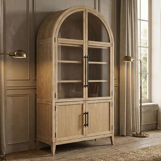  Furniture of America Minster FM-AC8029NT Arched Cabinet IMAGE 1
