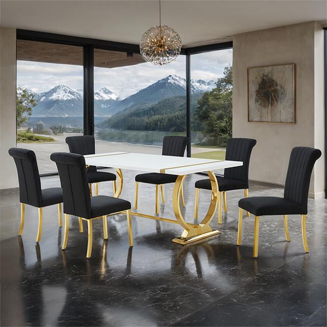  Furniture of America Holbaek FM37008GD-T-7PC-07GB 7 Pc 80" Dining Table Set IMAGE 1