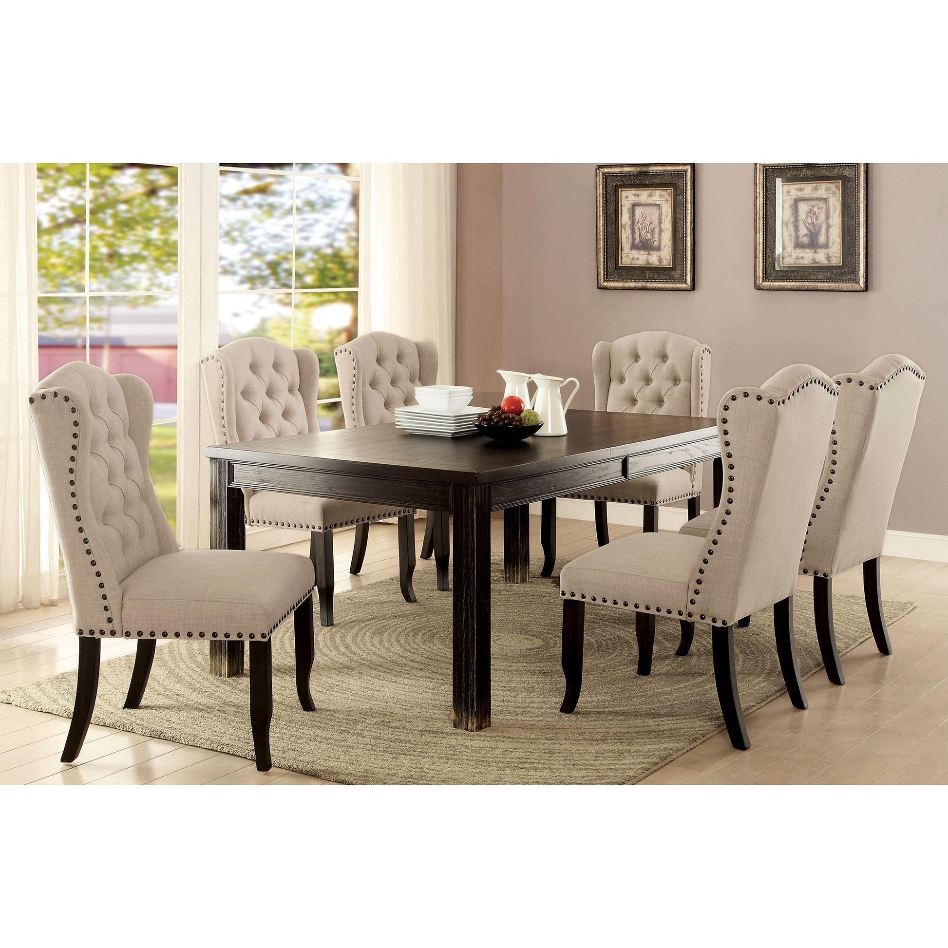  Furniture of America Sania CM3324BK-T-6PC-BN 6 Pc Dining Table Set with Bench IMAGE 1