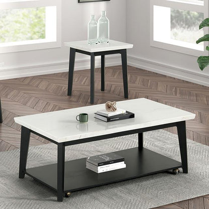  Furniture of America Thisted FM44002WH-CR Rectangle Marble Coffee Table with Casters IMAGE 1