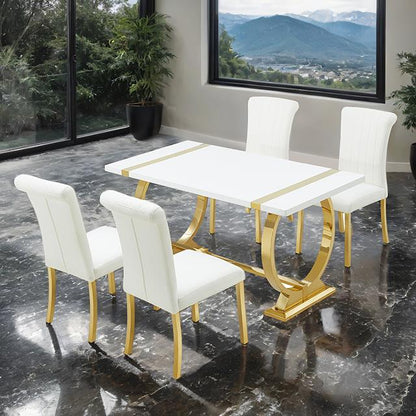  Furniture of America Holstebro FM37007GD-T-5PC-07GW 5 Pc 60" Dining Table Set IMAGE 1