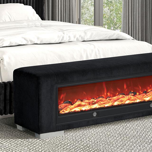  Furniture of America Elnath FM-BN6001BB Bench with Visual Wood Log Fireplace IMAGE 1