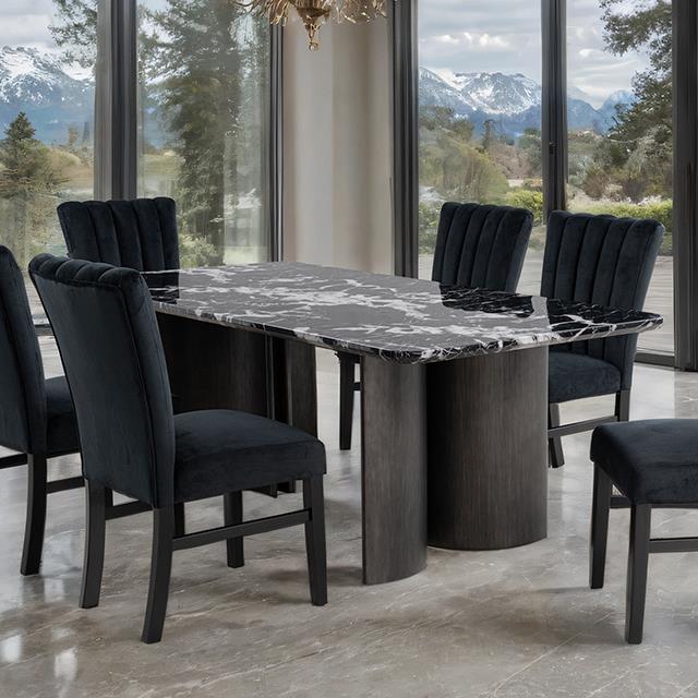  Furniture of America Selsey FM34007BK-T Black Stone Top Dining Table IMAGE 3