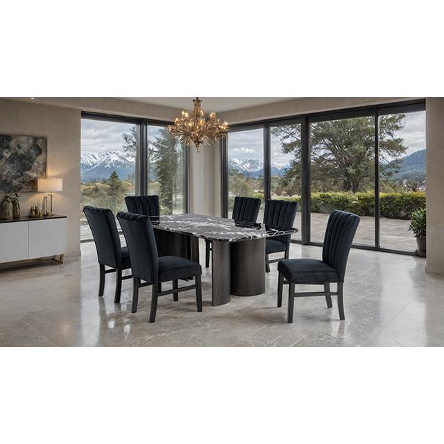  Furniture of America Selsey FM34007BK-T Black Stone Top Dining Table IMAGE 4