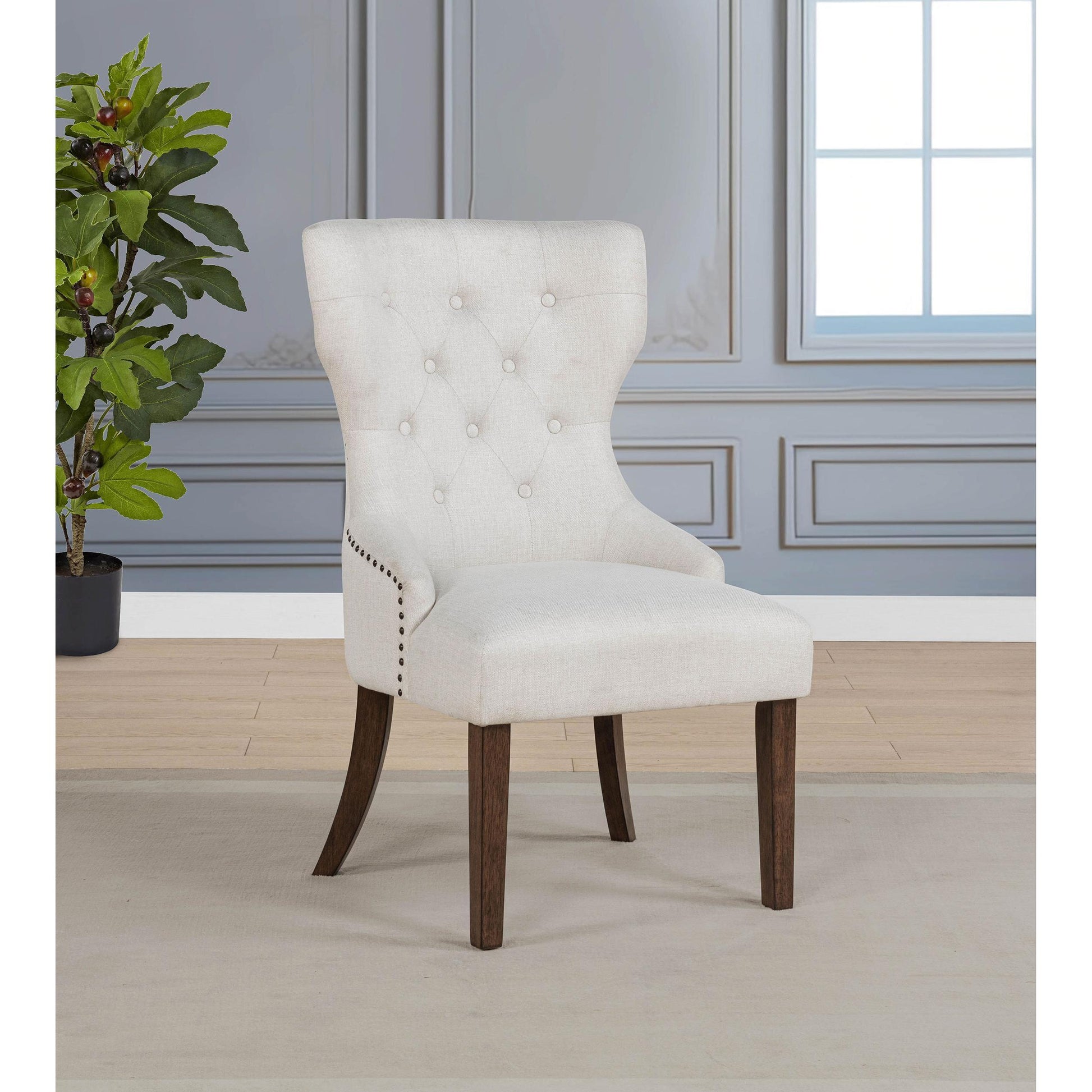  Coaster Furniture Baney 104507DOK Fabric Upholstered Dining Side Chair - Cream/Dark Oak IMAGE 2