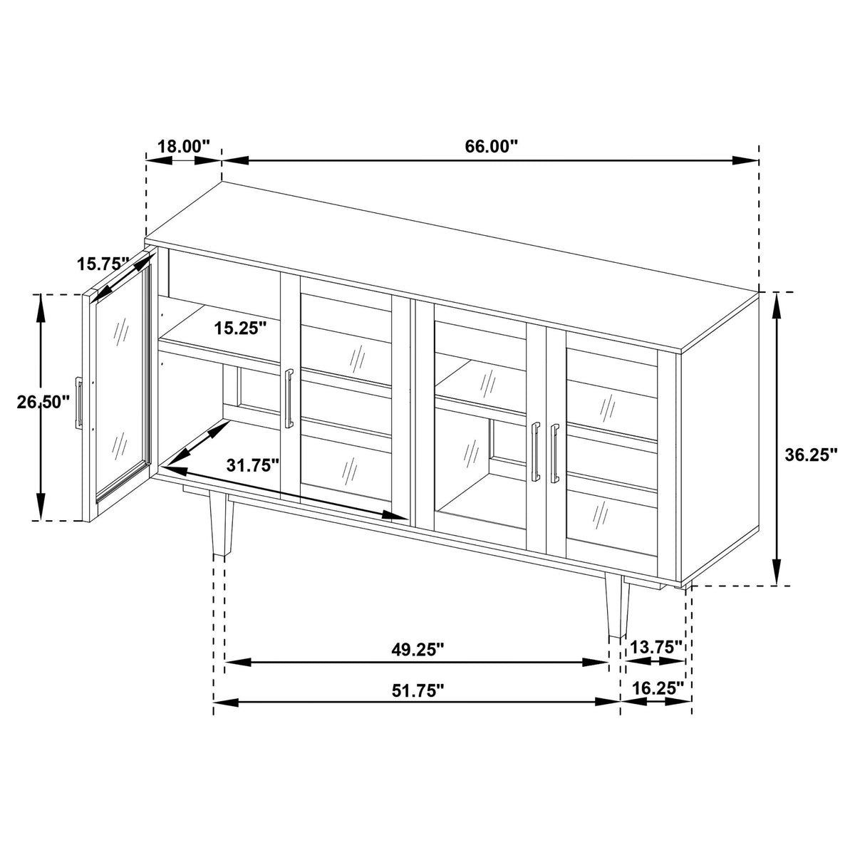  Coaster Furniture Middleton 108545BLK 4-door Sideboard Server with Dual Drawers - Black IMAGE 11