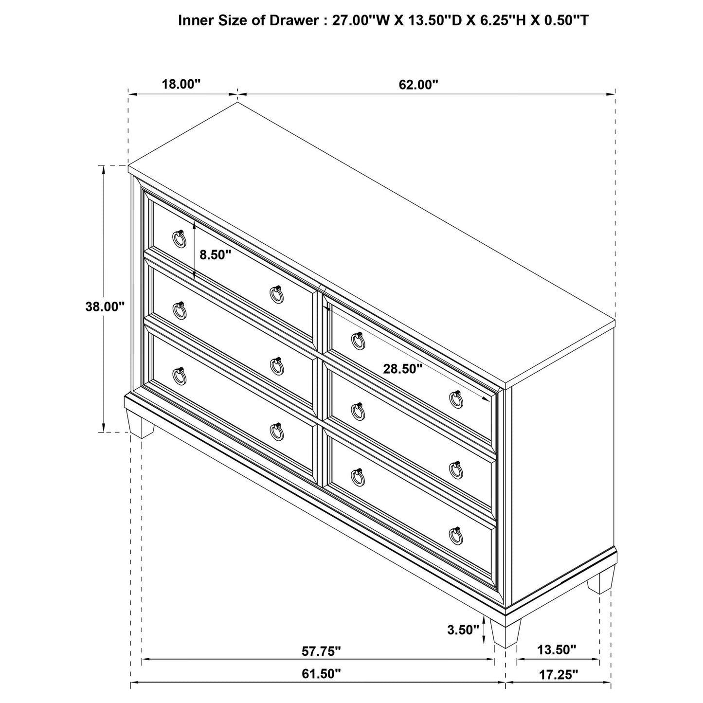  Coaster Furniture Pembroke 215923 6-drawer Bedroom Dresser Cabinet - Washed Oak IMAGE 9