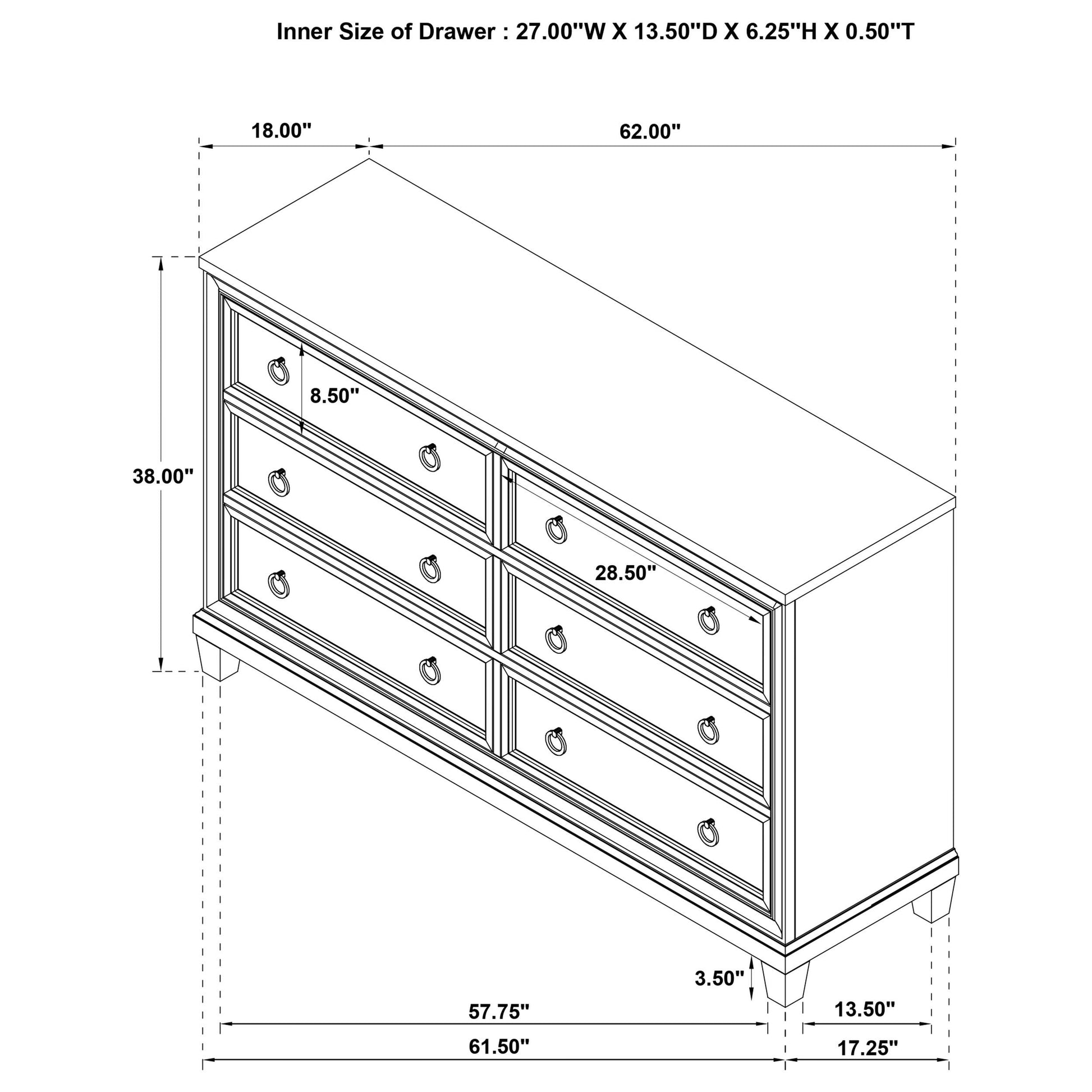  Coaster Furniture Pembroke 215923 6-drawer Bedroom Dresser Cabinet - Washed Oak IMAGE 9