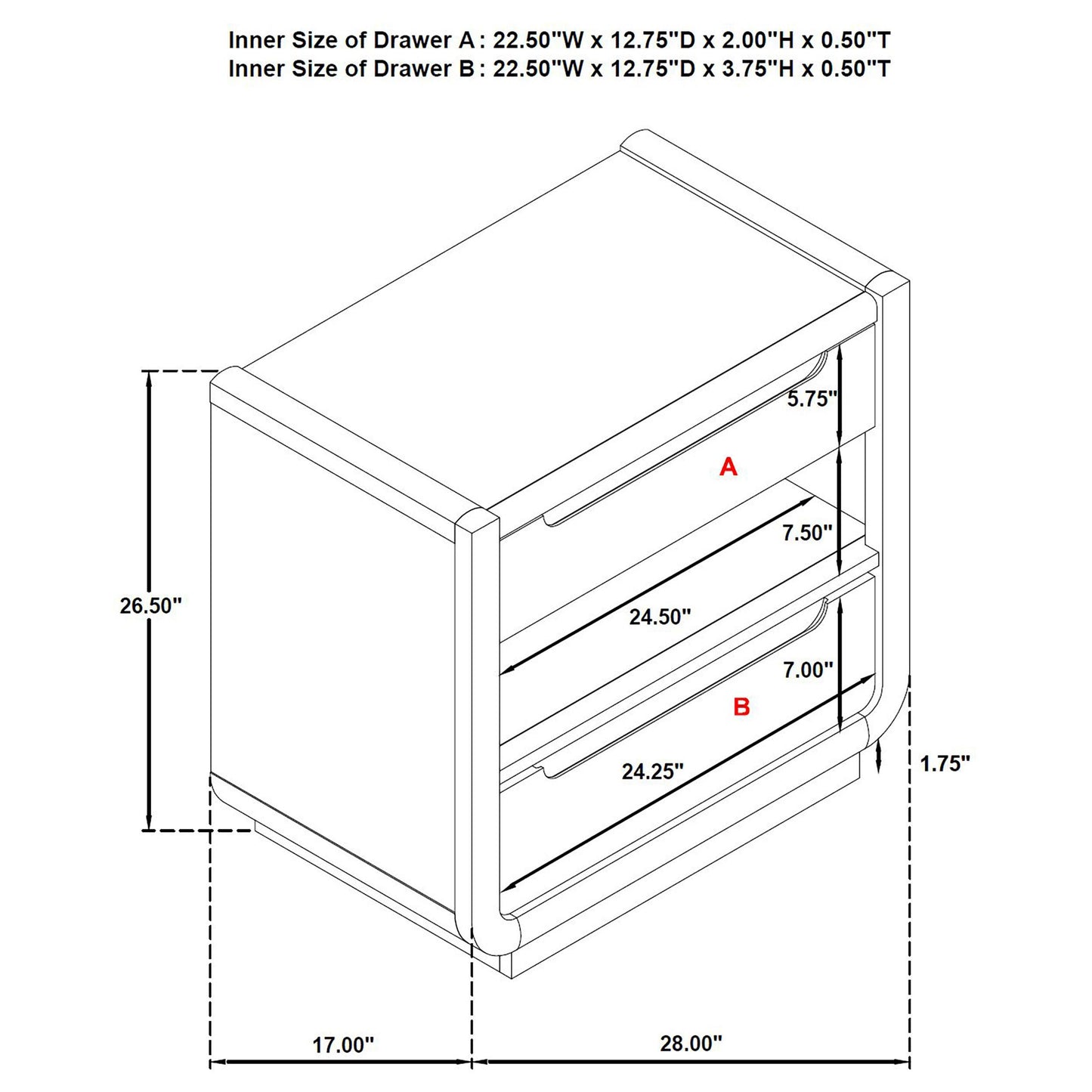  Coaster Furniture Leandro 222492 2-drawer LED Nightstand with USB - Burnished Black IMAGE 13
