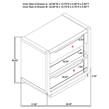  Coaster Furniture Leandro 222492 2-drawer LED Nightstand with USB - Burnished Black IMAGE 13