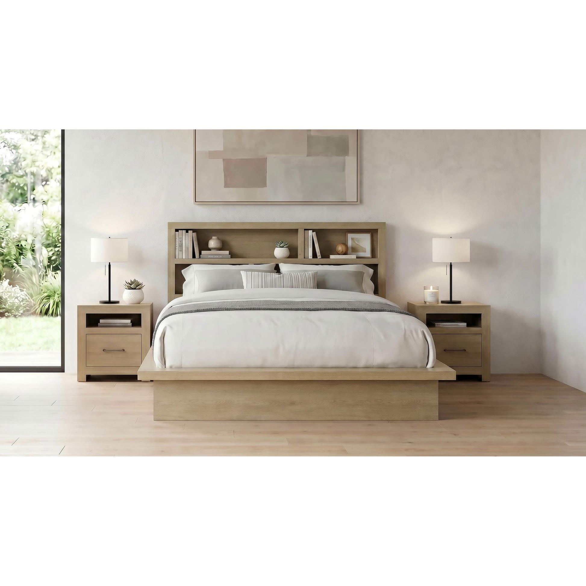  Coaster Furniture Hendricks 222650Q Queen Bookcase Headboard Platform Bed - Light Oak IMAGE 9