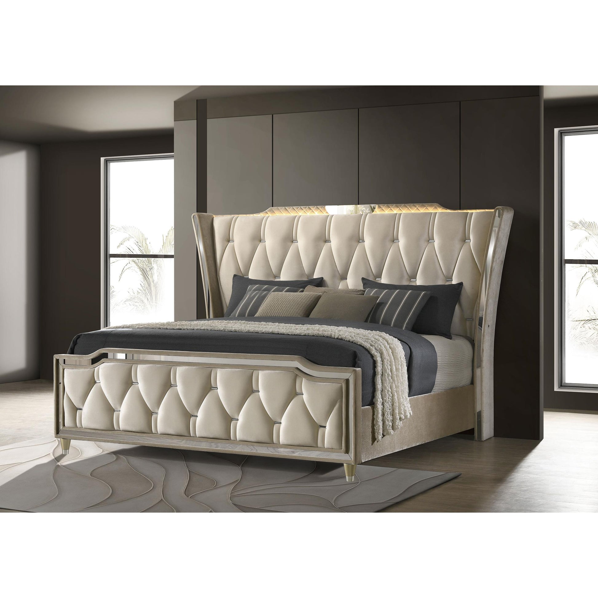  Coaster Furniture Lorient 222661KE Eastern King LED Upholstered Bed - Ivory/Camel IMAGE 5