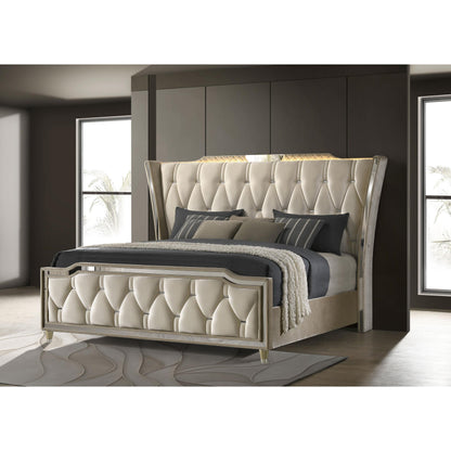  Coaster Furniture Lorient 222661KE Eastern King LED Upholstered Bed - Ivory/Camel IMAGE 5