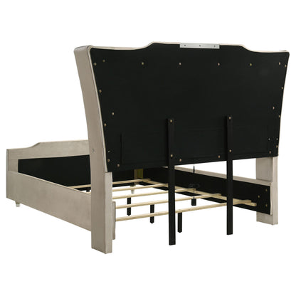  Coaster Furniture Lorient 222661Q Queen LED Upholstered Wingback Bed - Ivory/Camel IMAGE 1